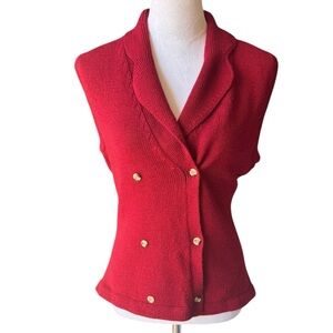 THE VILLAGER Vintage Wool Red Sweater Vest Double Breasted Button Front Medium